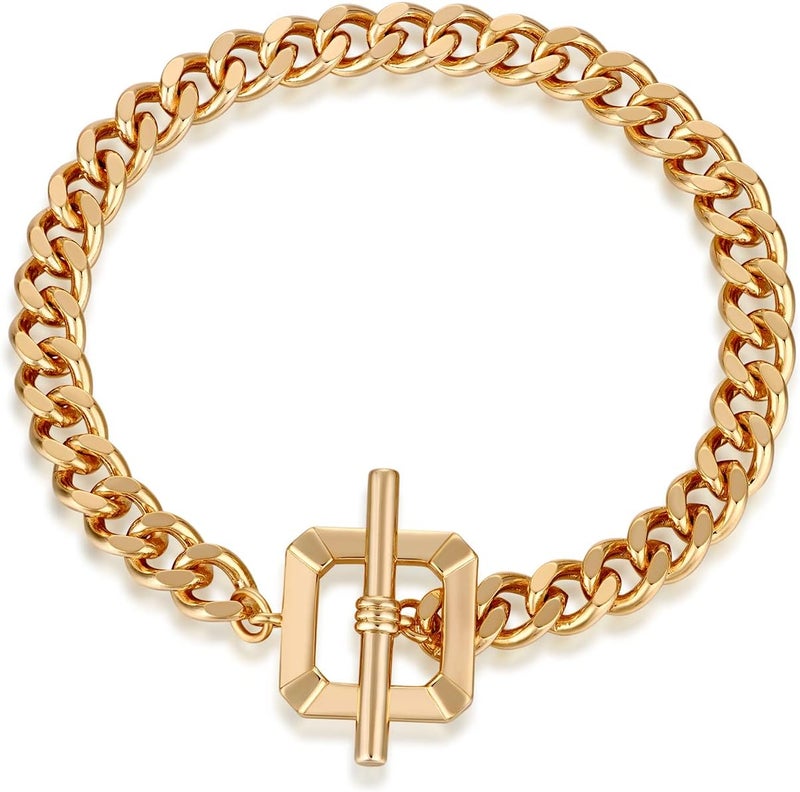 FRUMOS Dainty Layering Bracelets for Women 18 k Gold Plated Fashion Adjustable Chunky Cuban Paperclip Link Chain Bracelets Jewelry for Women Gift - Image 1